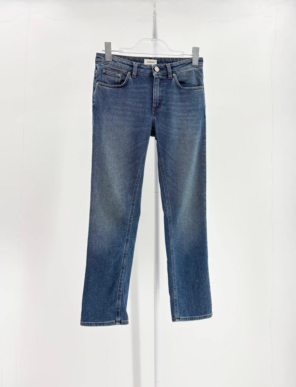 Toteme Blue Organic Cotton Twisted Seam Straight Leg Jeans Size 25 Made in Italy